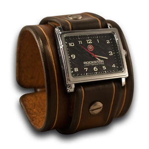 Brown Stressed Leather Cuff Watch with Black Watch Face-Leather Cuff Watches-Rockstar Leatherworks™