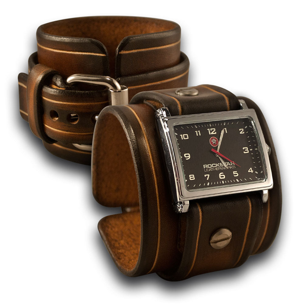 Brown Stressed Leather Cuff Watch with Brown Watch Face-Leather Cuff Watches-Rockstar Leatherworks™