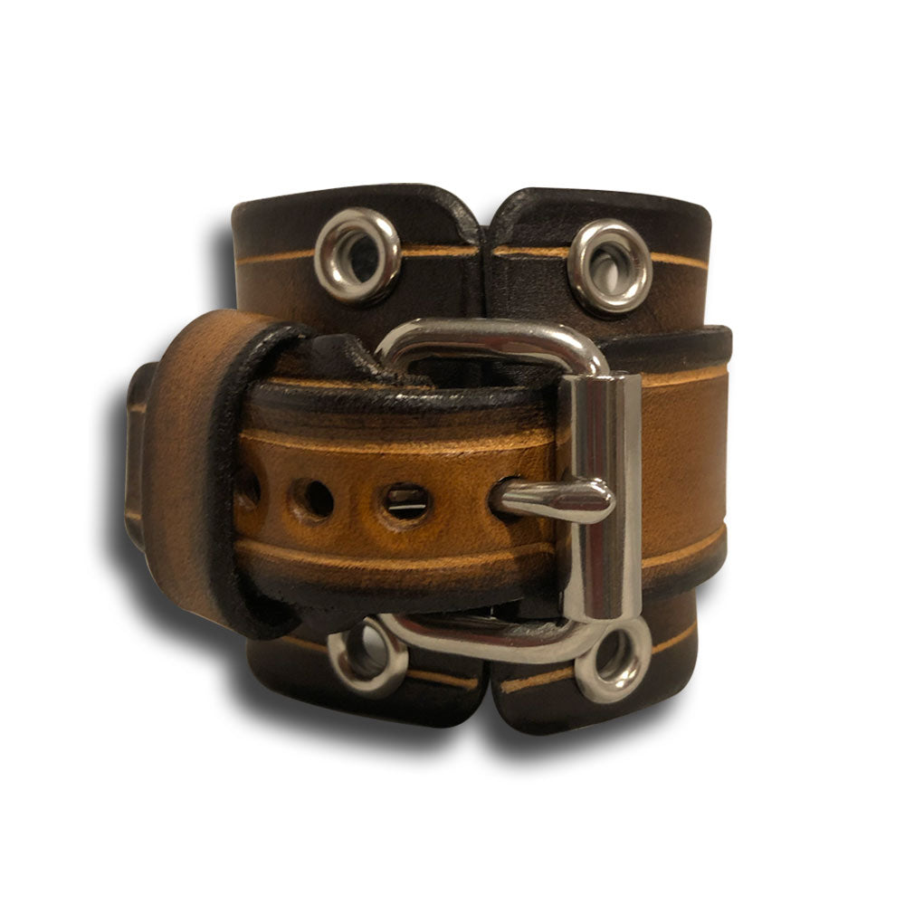 Brown Stressed Leather Cuff Watch w/ Stainless Eyelets & Etching-Leather Cuff Watches-Rockstar Leatherworks™