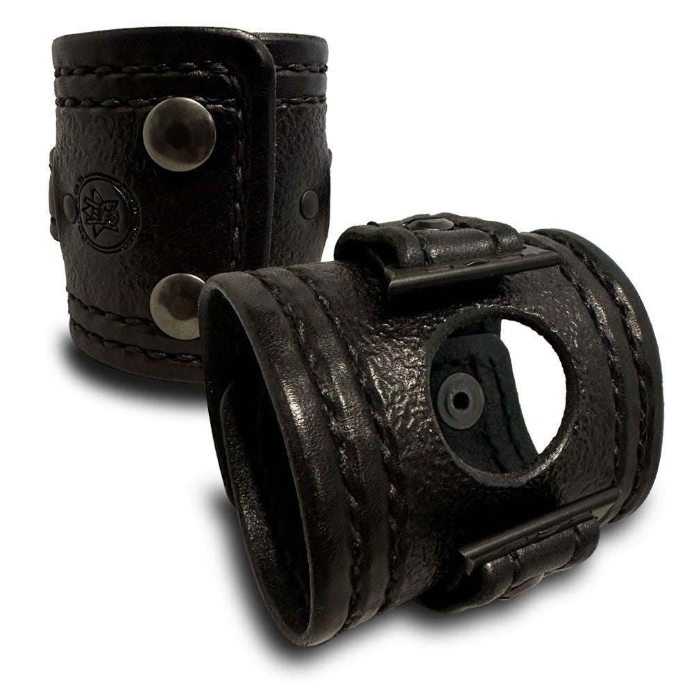 Black Apple Watch Leather Cuff Watch Band with Black Snaps-Custom Handmade Leather Watch Bands-Rockstar Leatherworks™
