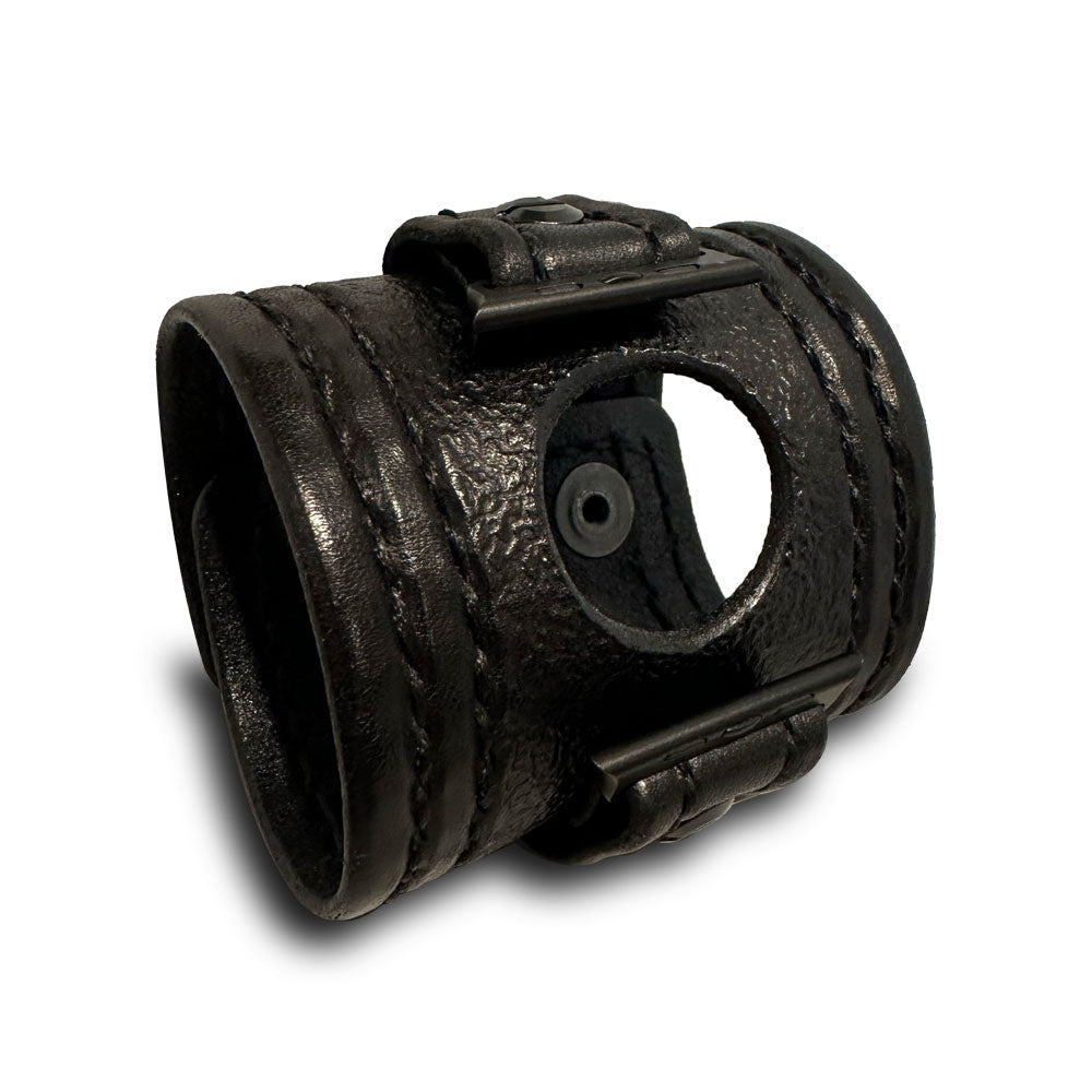 Black Apple Watch Leather Cuff Watch Band with Black Snaps-Custom Handmade Leather Watch Bands-Rockstar Leatherworks™