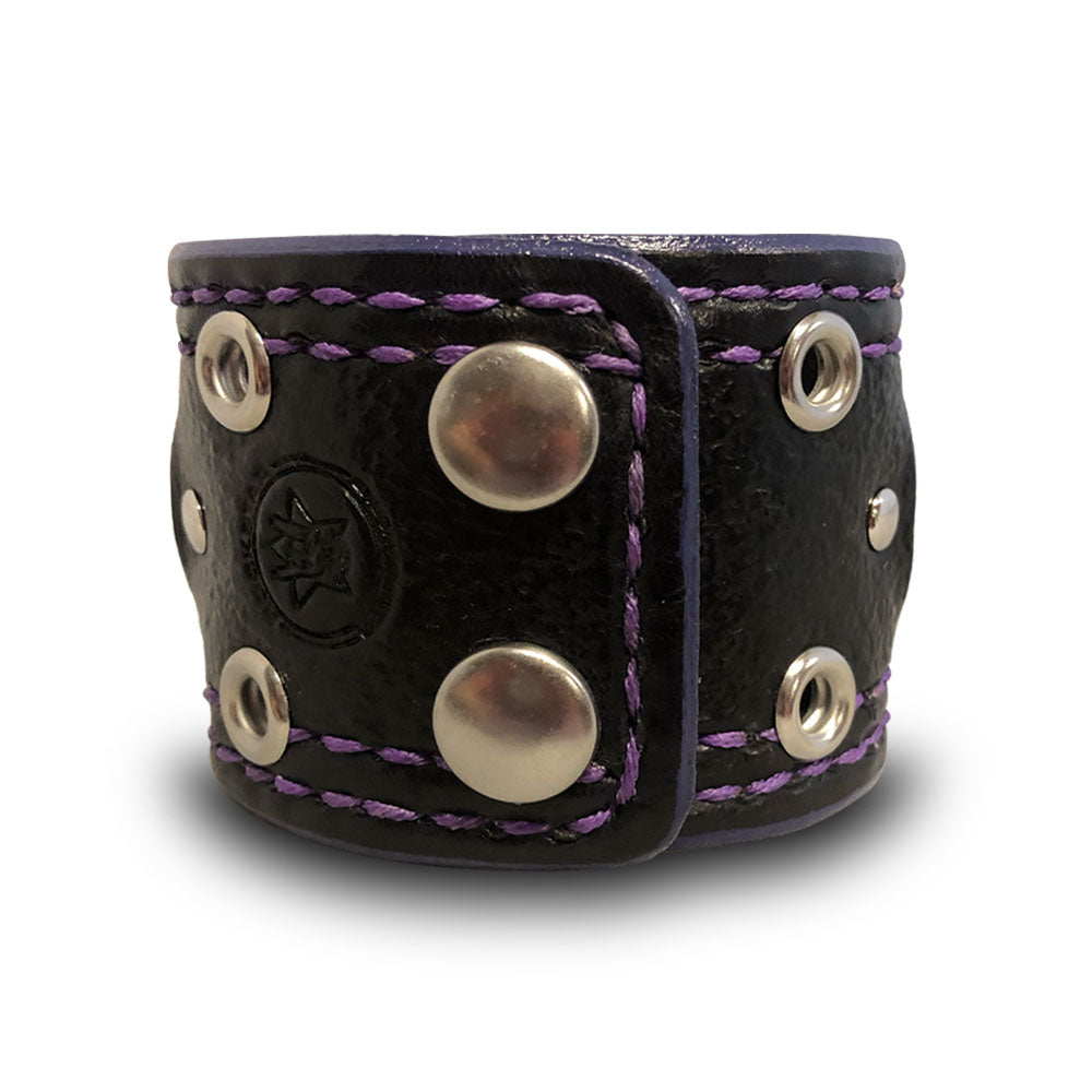Black & Purple Apple iWatch Leather Cuff Watch Band with Eyelets & Snaps-Custom Handmade Leather Watch Bands-Rockstar Leatherworks™