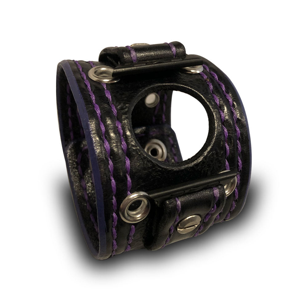 Black & Purple Apple iWatch Leather Cuff Watch Band with Eyelets & Snaps-Custom Handmade Leather Watch Bands-Rockstar Leatherworks™