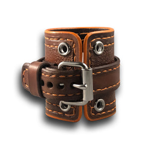 Brown and Orange Apple iWatch Leather Cuff Band with Eyelets-Custom Handmade Leather Watch Bands-Rockstar Leatherworks™