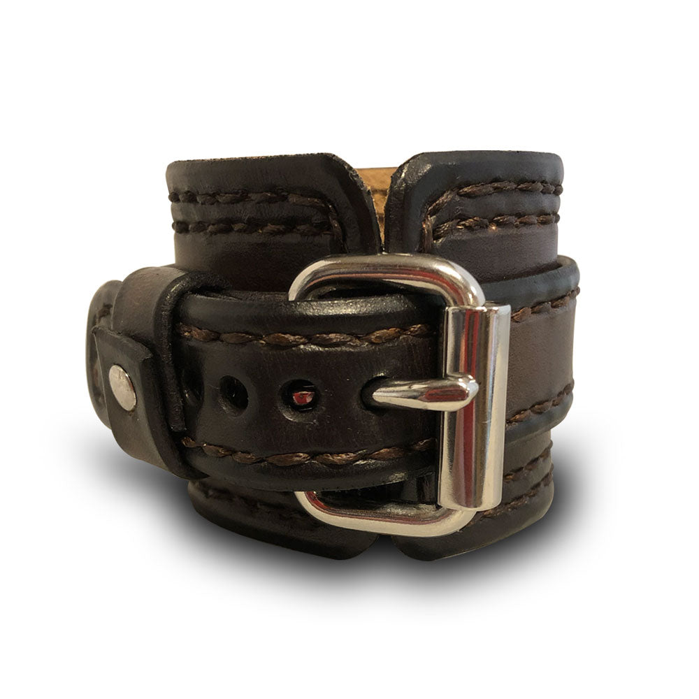 Dark Brown Apple iWatch Leather Cuff Watch Band with Stitching-Custom Handmade Leather Watch Bands-Rockstar Leatherworks™