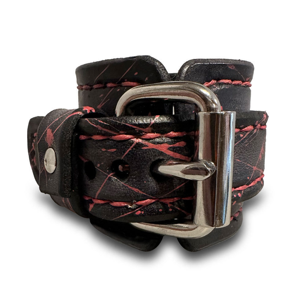 Slate with Pink Splatter Apple Leather Cuff Watch Band-Custom Handmade Leather Watch Bands-Rockstar Leatherworks™