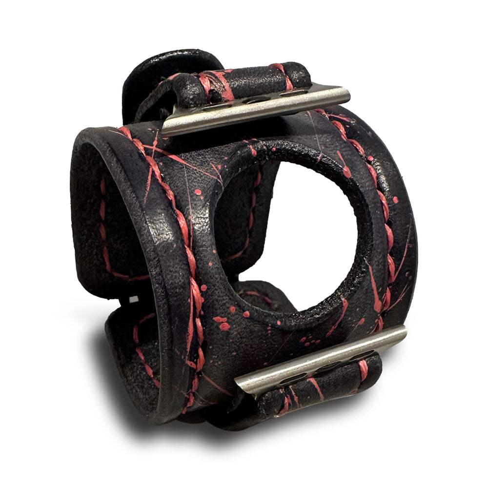 Slate with Pink Splatter Apple Leather Cuff Watch Band-Custom Handmade Leather Watch Bands-Rockstar Leatherworks™