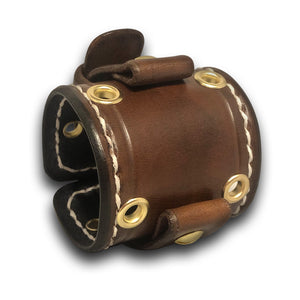 Bison Brown Leather Cuff Watch Band with White Stitching-Custom Handmade Leather Watch Bands-Rockstar Leatherworks™