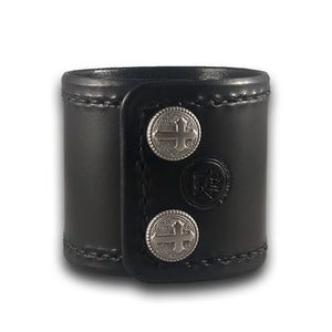 Wide Black Leather Cuff Wristband with Stitching & Cross Snaps-Leather Cuffs & Wristbands-Rockstar Leatherworks™