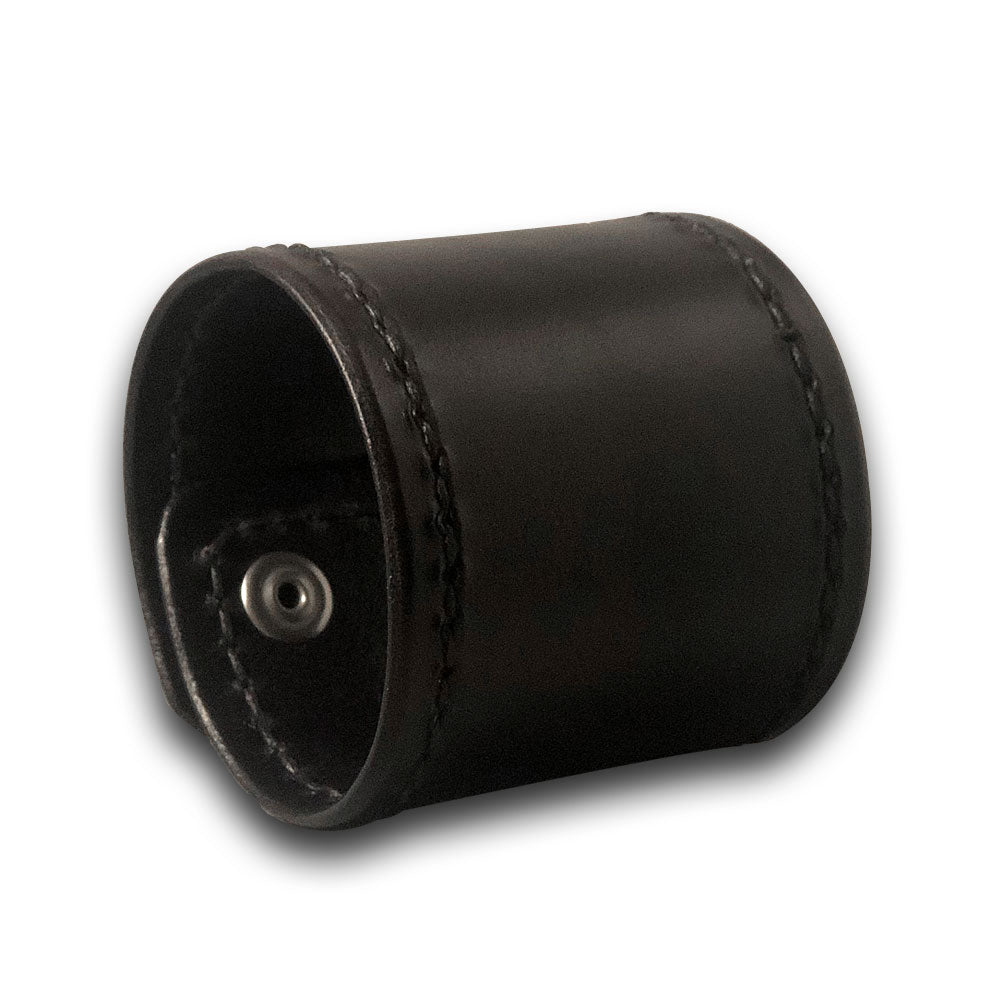 Wide Black Leather Cuff Wristband with Stitching & Cross Snaps-Leather Cuffs & Wristbands-Rockstar Leatherworks™