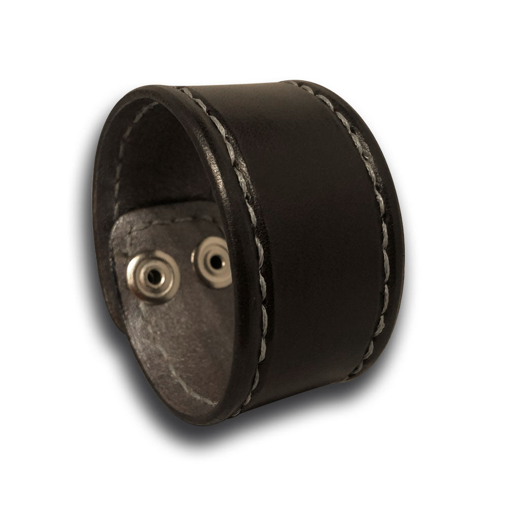 Black Leather Cuff Wristband with Silver Stitching & Snaps-Leather Cuffs & Wristbands-Rockstar Leatherworks™