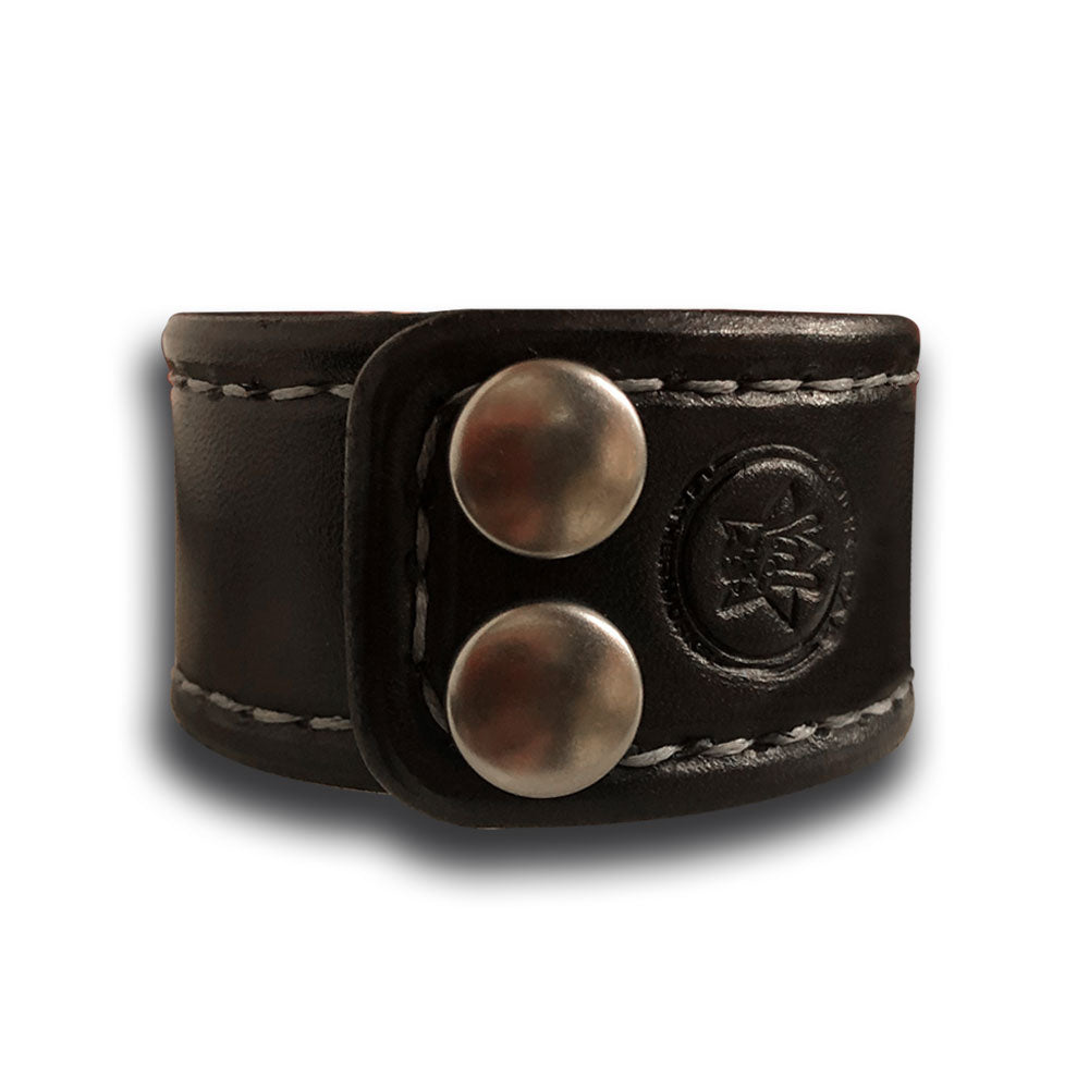 Black Leather Cuff Wristband with Silver Stitching & Snaps-Leather Cuffs & Wristbands-Rockstar Leatherworks™