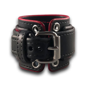 Black & Red Layered Wide Leather Cuff Watch with Eyelets-Leather Cuff Watches-Rockstar Leatherworks™