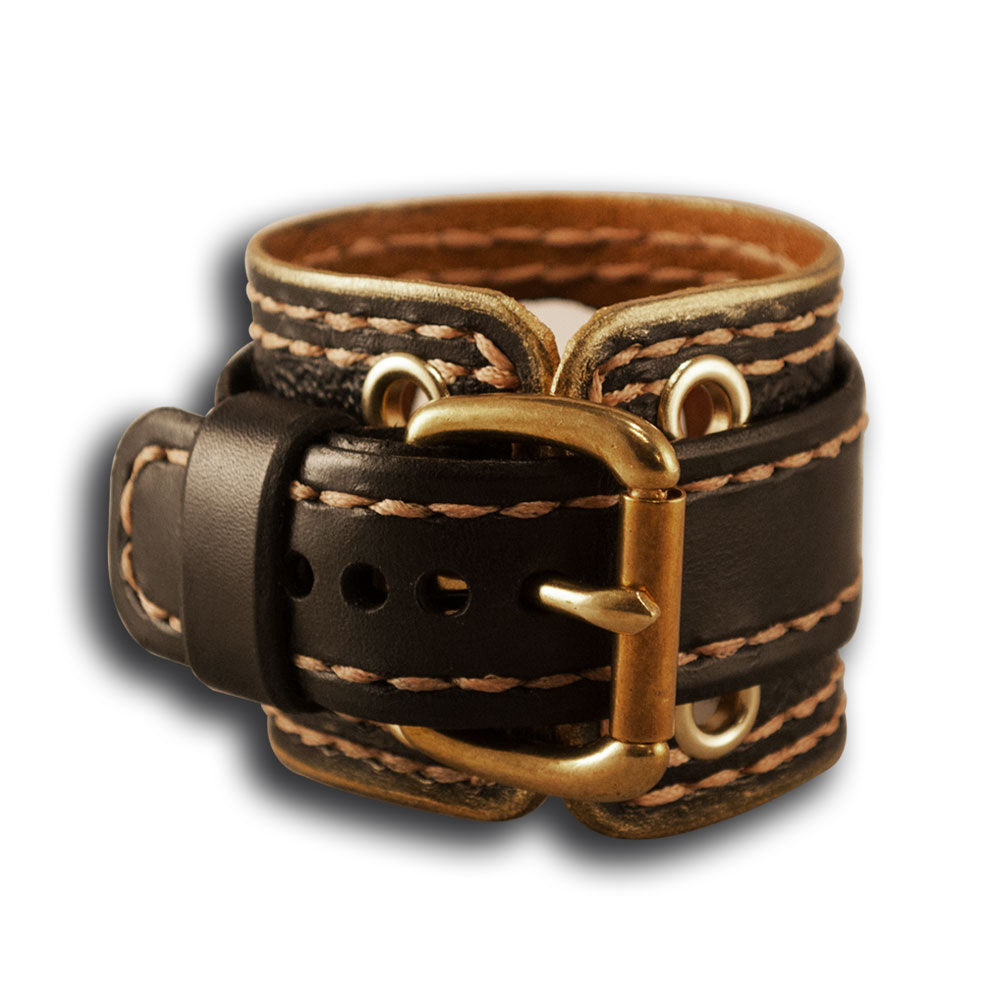 Black and Gold Apple iWatch Leather Cuff Band with Brass Eyelets-Custom Handmade Leather Watch Bands-Rockstar Leatherworks™
