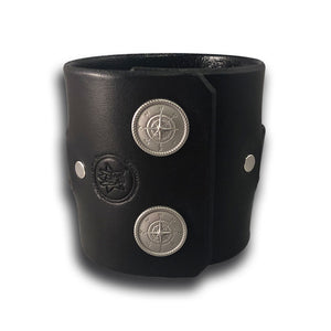 Black Leather Weaved Cuff Wristband with Snaps-Leather Cuffs & Wristbands-Rockstar Leatherworks™
