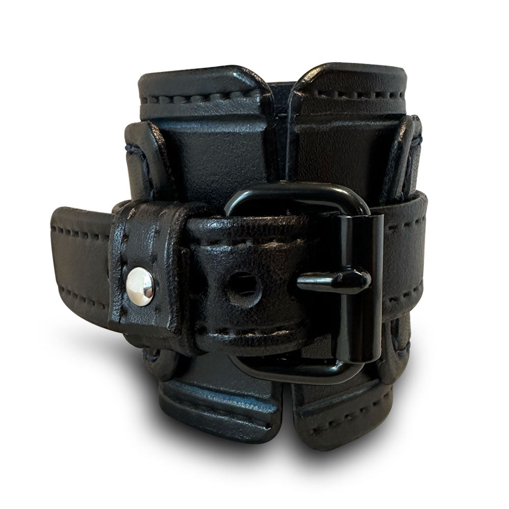 Black & Blue Layered Leather Cuff Watch Layered & Stitched Cuff-Leather Cuff Watches-Rockstar Leatherworks™