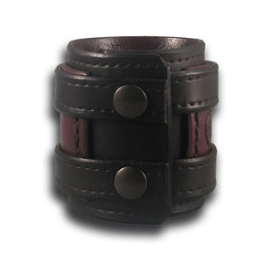 Black & Bordeaux Layered Double Strap Leather Cuff with Black Snaps-Leather Cuffs & Wristbands-Rockstar Leatherworks™