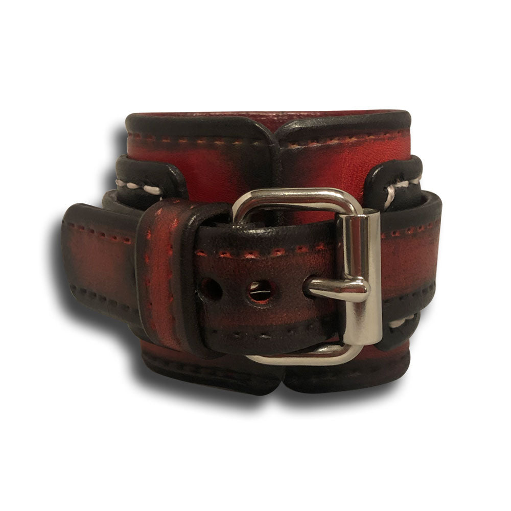 Black & Red 42mm Layered Leather Cuff Watch-Leather Cuff Watches-Rockstar Leatherworks™