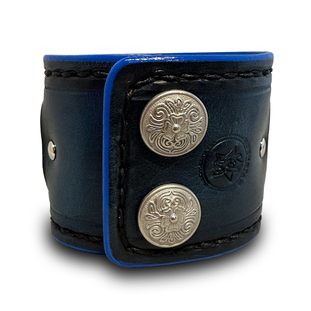 Dark Blue Leather Cuff Watch with Black Hand Stitching & Snaps-Leather Cuff Watches-Rockstar Leatherworks™