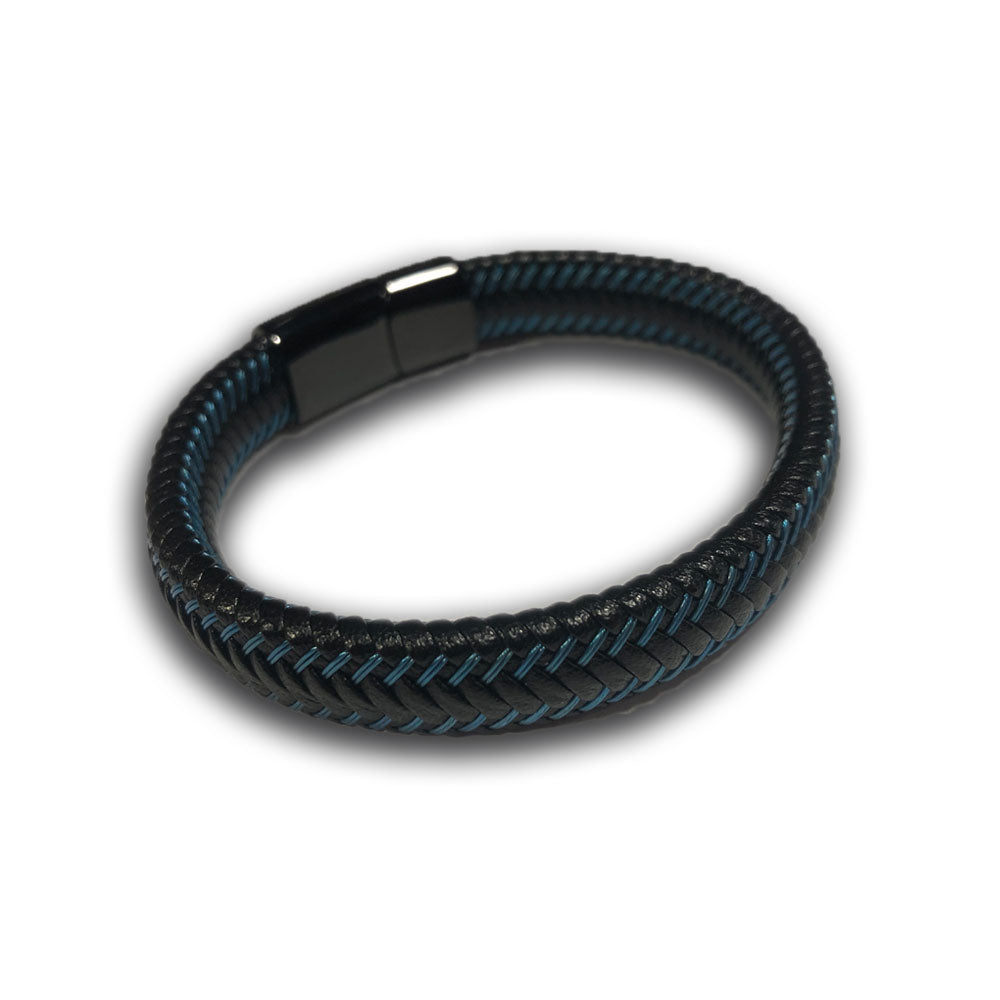 Blue and Black Braided Leather Bracelet-Bracelet-Rockstar Leatherworks™