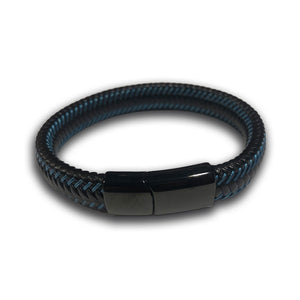 Blue and Black Braided Leather Bracelet-Bracelet-Rockstar Leatherworks™