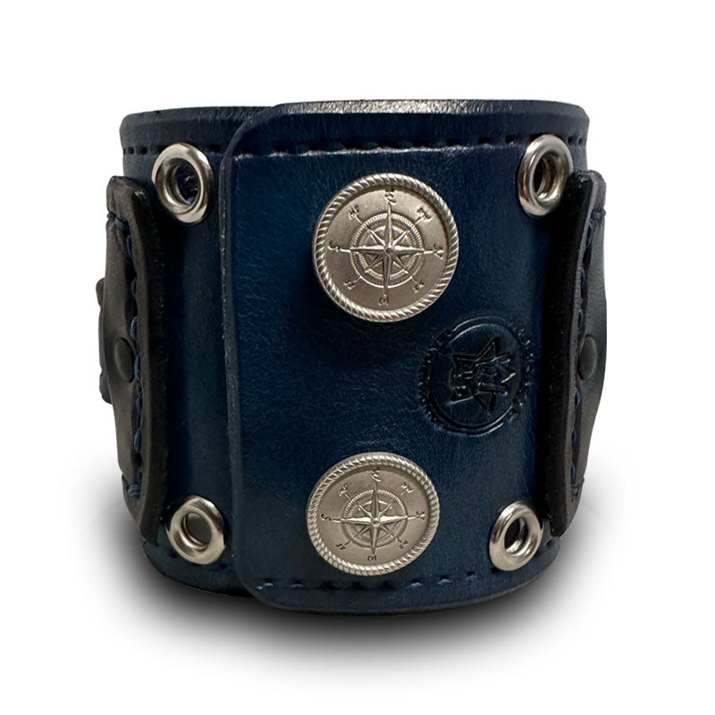 Blue Layered Leather Cuff Watch with Eyelets & Compass Snaps-Leather Cuff Watches-Rockstar Leatherworks™