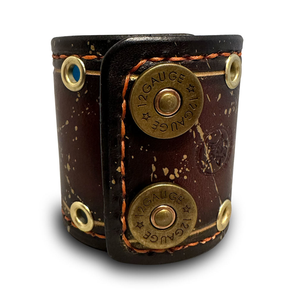 Bordeaux Stressed Leather Cuff with Gold Splatter and Snaps