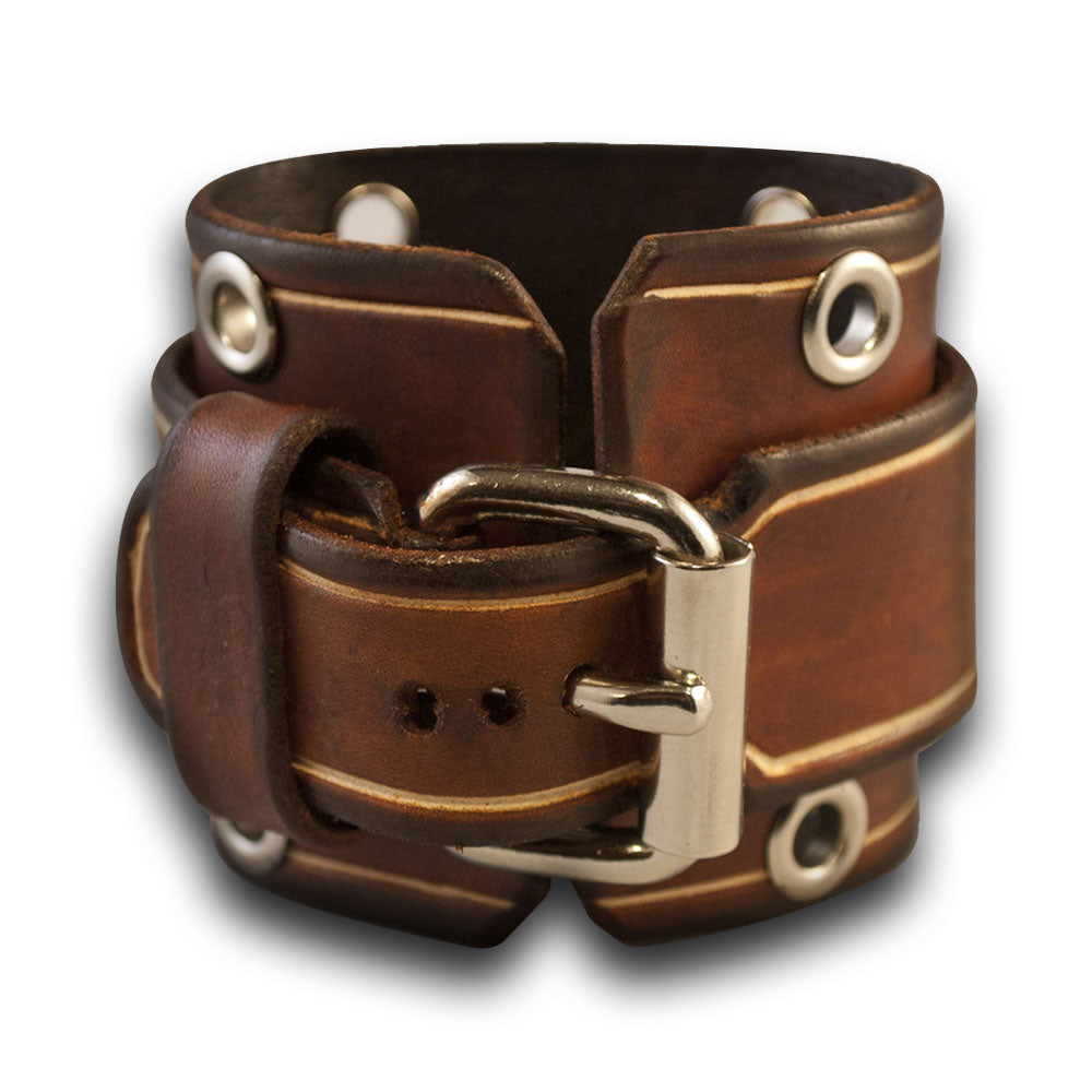 Brown Stressed Leather Cuff Watch with Red Watch Face-Leather Cuff Watches-Rockstar Leatherworks™