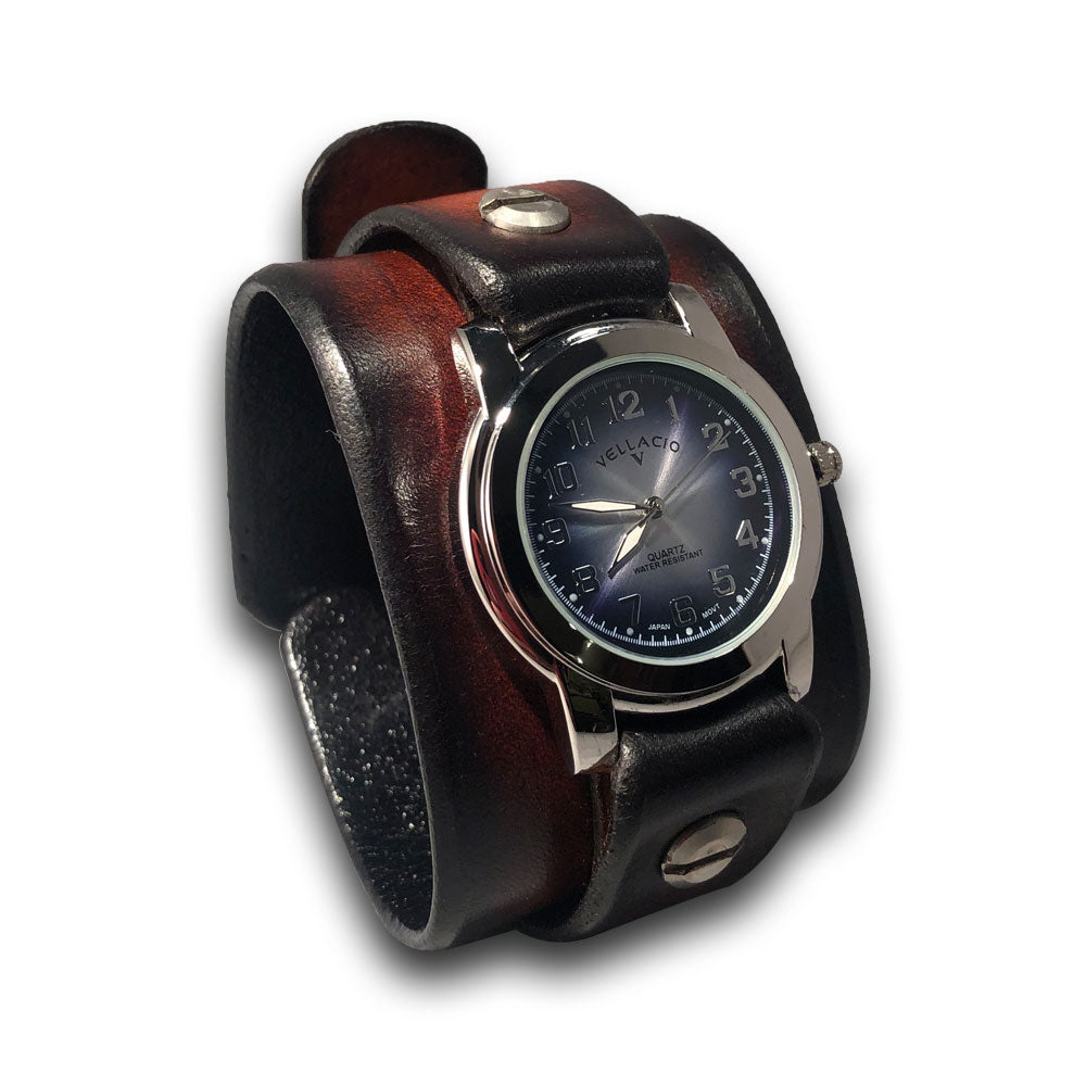 Canyon Tan Stressed Leather Cuff Watch with Black Buckle-Leather Cuff Watches-Rockstar Leatherworks™