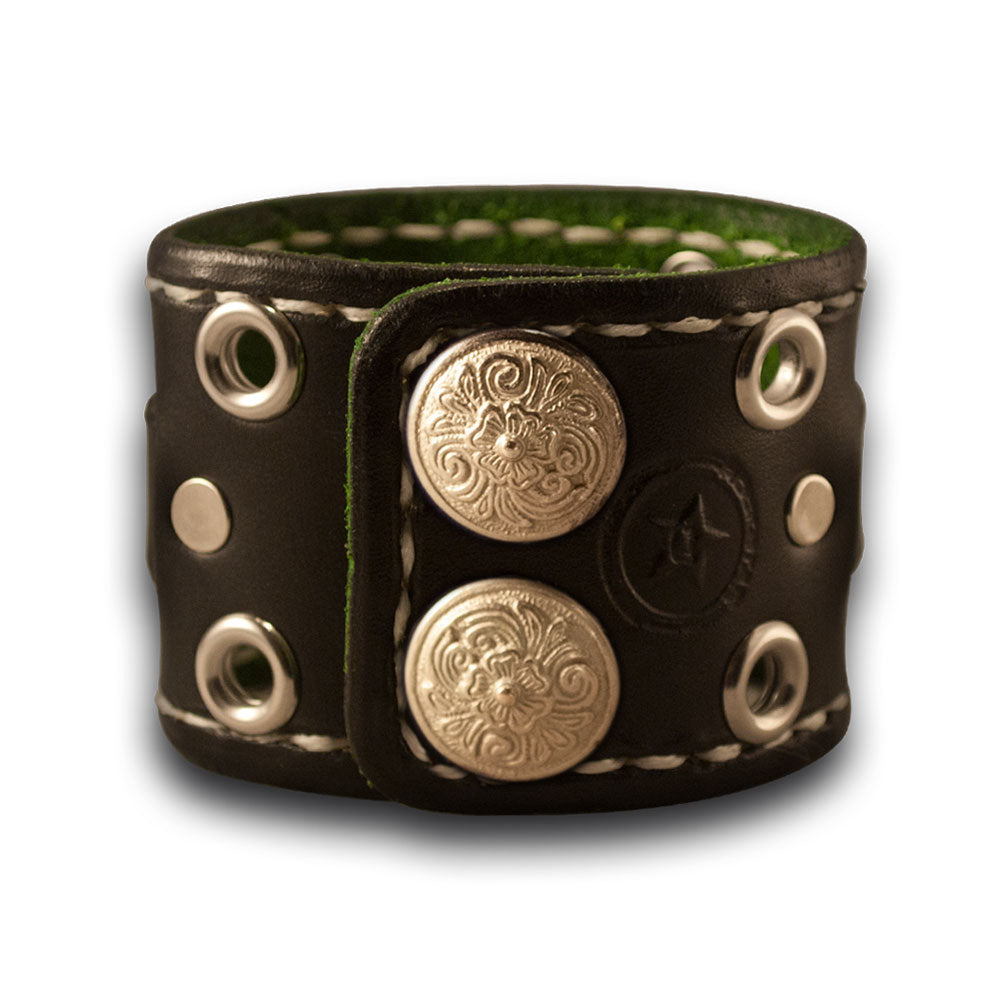 Black Rockstar Leather Cuff Watch w/ Stitching, Eyelets & Snaps-Leather Cuff Watches-Rockstar Leatherworks™