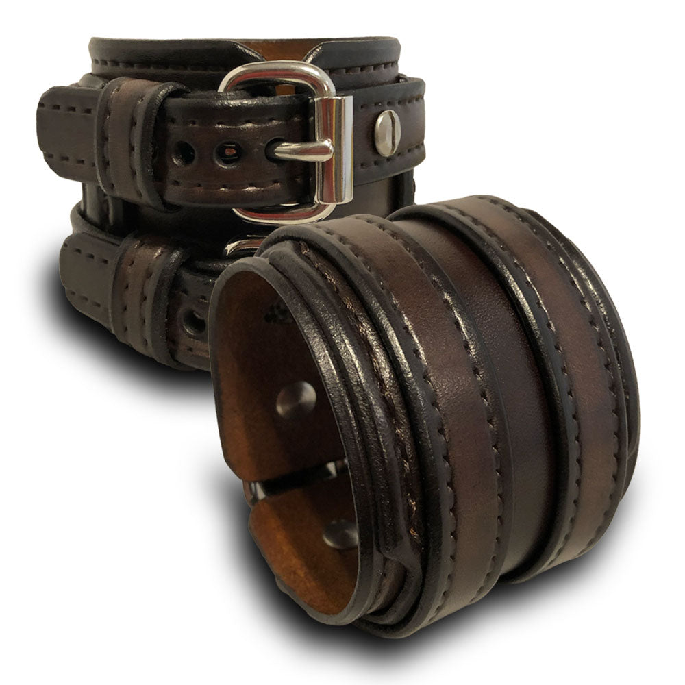 Dark Brown Leather Double Strap Cuff Wristband-Leather Cuffs &amp; Wristbands-Rockstar Leatherworks™