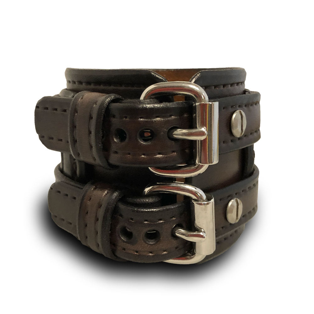 Dark Brown Leather Double Strap Cuff Wristband-Leather Cuffs & Wristbands-Rockstar Leatherworks™