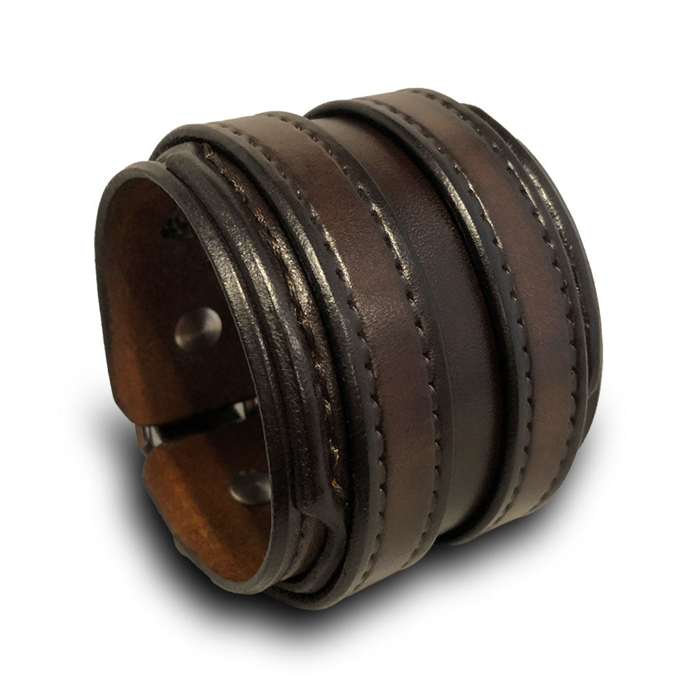 Dark Brown Leather Double Strap Cuff Wristband-Leather Cuffs & Wristbands-Rockstar Leatherworks™