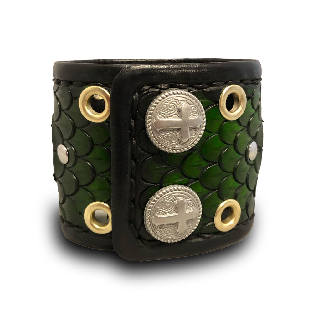 Green Dragon Scale Leather Watch with Snaps & Eyelets-Leather Cuff Watches-Rockstar Leatherworks™