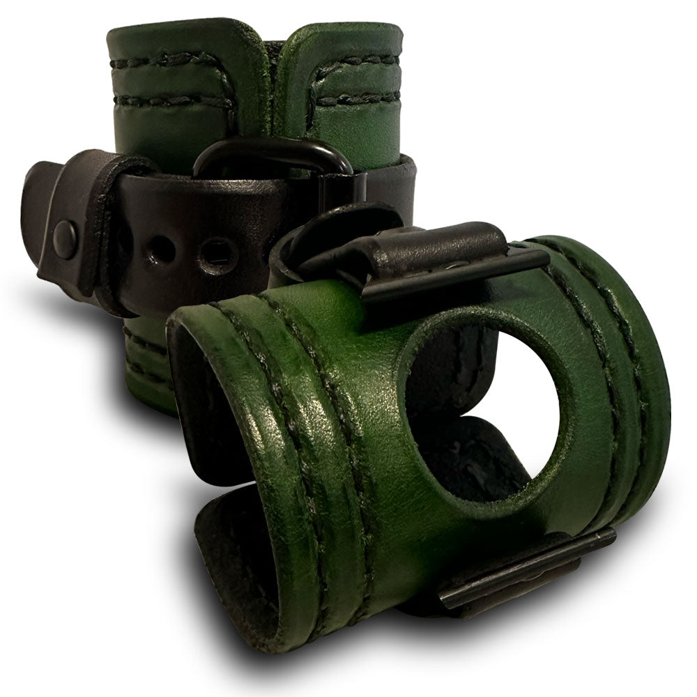 Green & Black Apple iWatch Leather Cuff Watch Band-Custom Handmade Leather Watch Bands-Rockstar Leatherworks™