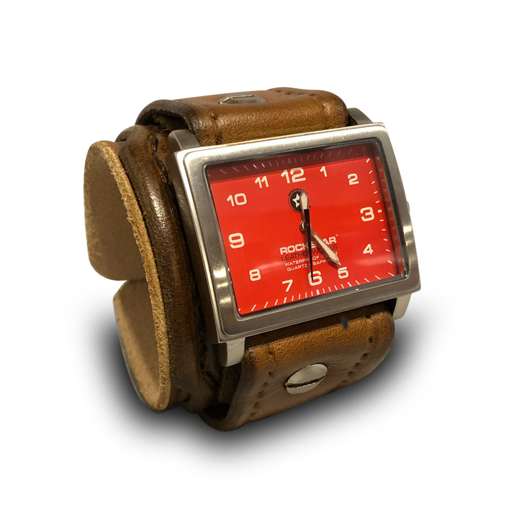 Wide Layered Java Brown Leather Cuff Watch-Leather Cuff Watches-Rockstar Leatherworks™
