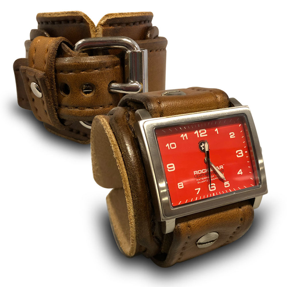 Wide Layered Java Brown Leather Cuff Watch