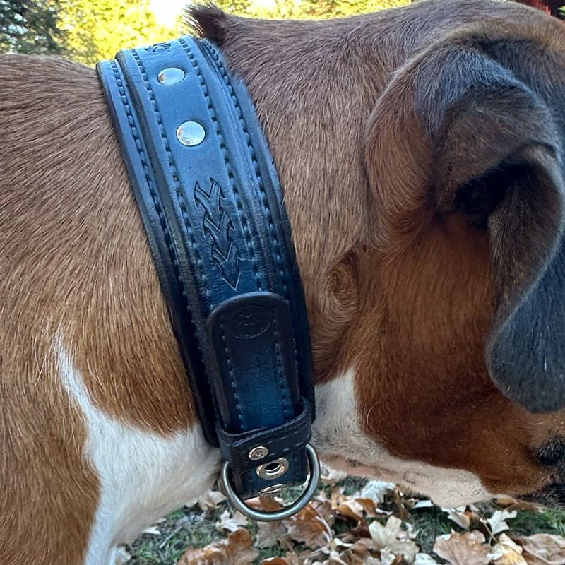 Custom Wide Blue & Black Leather Double Strap Dog Collar-Wide Leather Dog Collars-Rockstar Leatherworks™