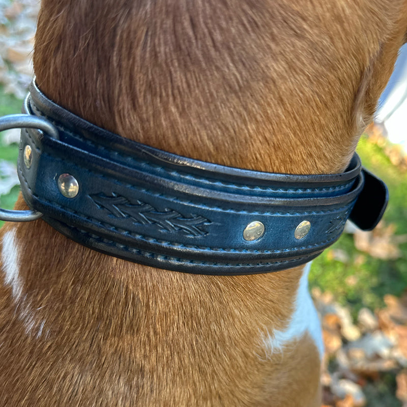 Custom Wide Blue & Black Leather Double Strap Dog Collar-Wide Leather Dog Collars-Rockstar Leatherworks™