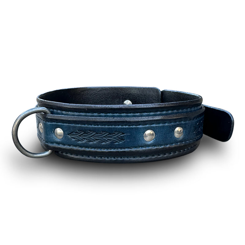 Custom Wide Blue & Black Leather Double Strap Dog Collar-Wide Leather Dog Collars-Rockstar Leatherworks™
