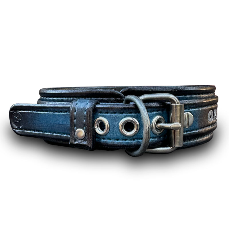 Custom Wide Blue & Black Leather Double Strap Dog Collar-Wide Leather Dog Collars-Rockstar Leatherworks™