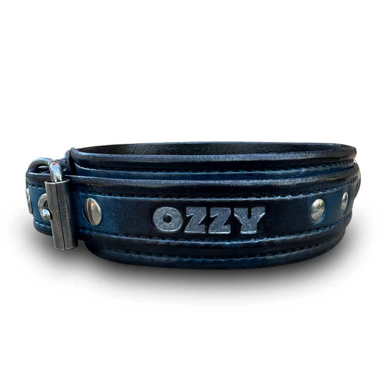 Custom Wide Blue & Black Leather Double Strap Dog Collar-Wide Leather Dog Collars-Rockstar Leatherworks™