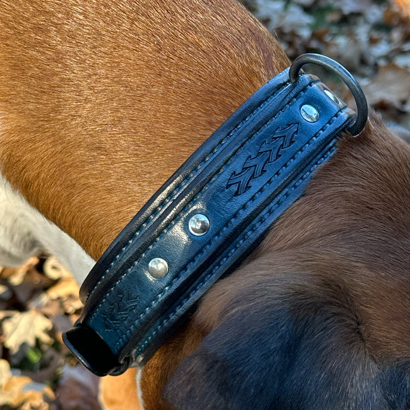 Custom Wide Blue & Black Leather Double Strap Dog Collar-Wide Leather Dog Collars-Rockstar Leatherworks™