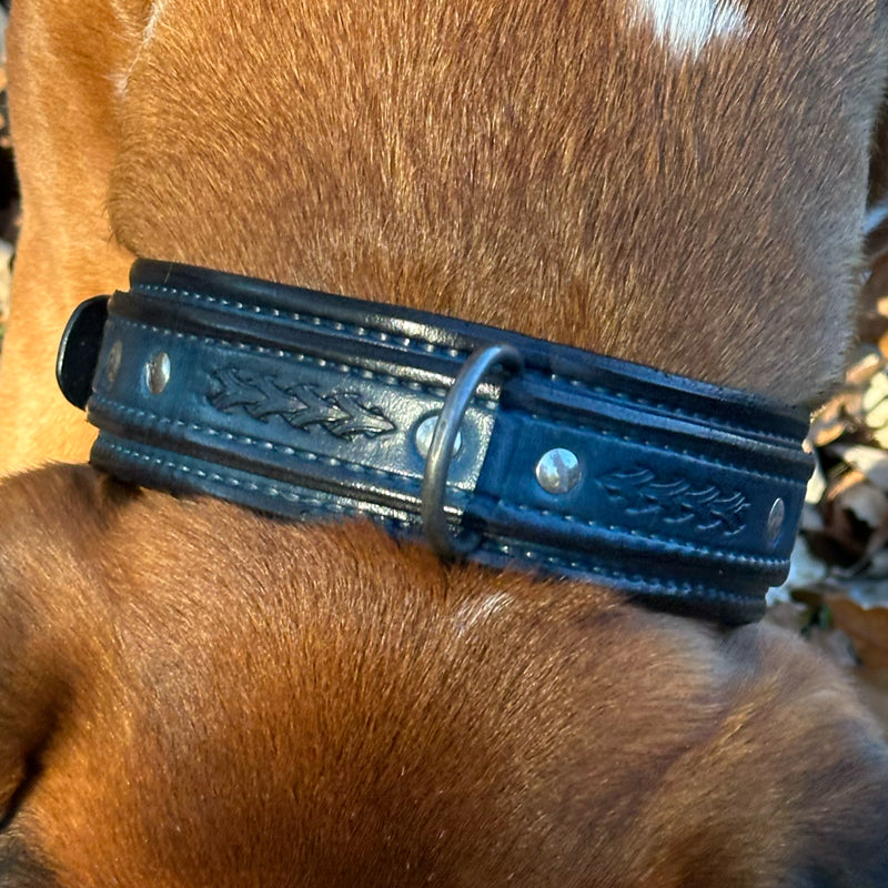 Custom Wide Blue & Black Leather Double Strap Dog Collar-Wide Leather Dog Collars-Rockstar Leatherworks™