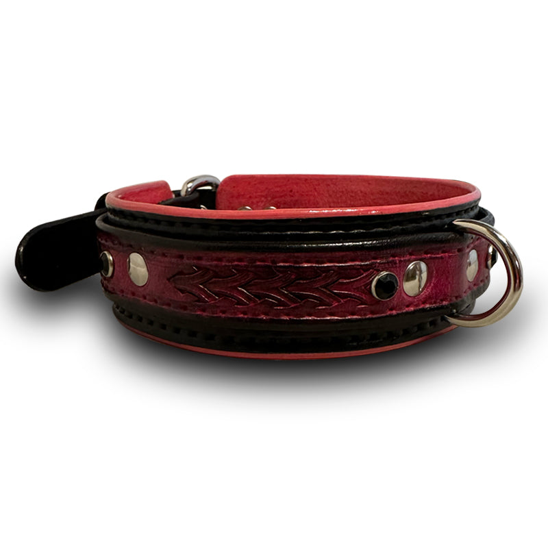 Custom Wide Pink & Black Leather Double Strap Dog Collar-Wide Leather Dog Collars-Rockstar Leatherworks™