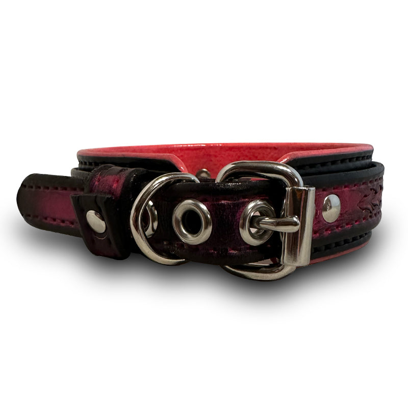 Custom Wide Pink & Black Leather Double Strap Dog Collar-Wide Leather Dog Collars-Rockstar Leatherworks™