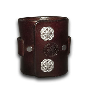 Mahogany Leather Cuff Wristband with Weaved Strap & Celtic Snaps-Leather Cuffs & Wristbands-Rockstar Leatherworks™