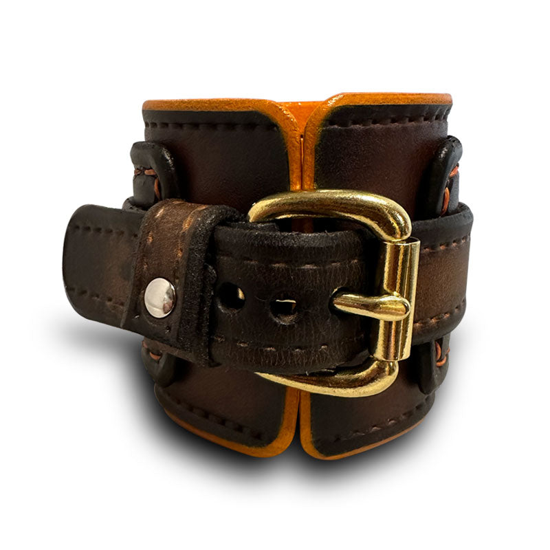 Mahogany & Brown Layered Cuff Watch with Stainless 42mm-Leather Cuff Watches-Rockstar Leatherworks™