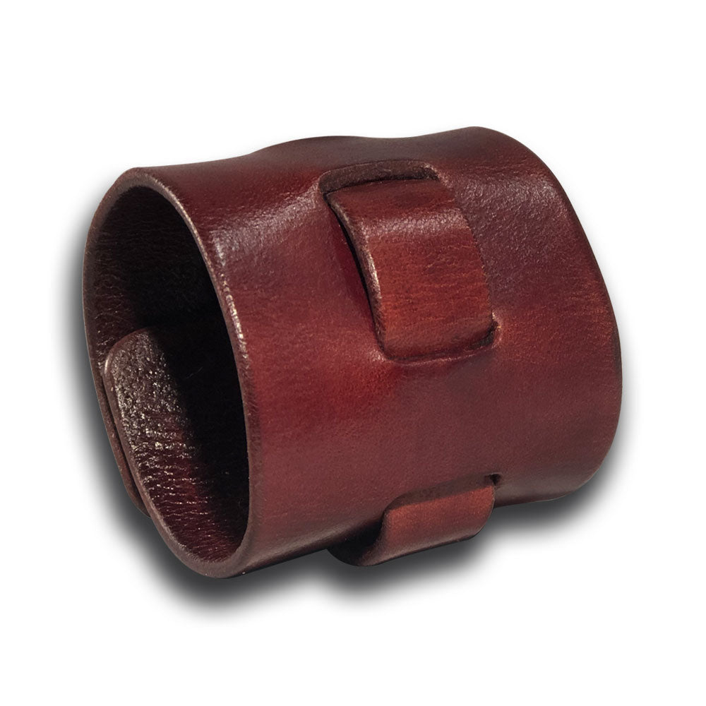Mahogany Leather Cuff Wristband with Weaved Strap & Star Snap-Leather Cuffs & Wristbands-Rockstar Leatherworks™
