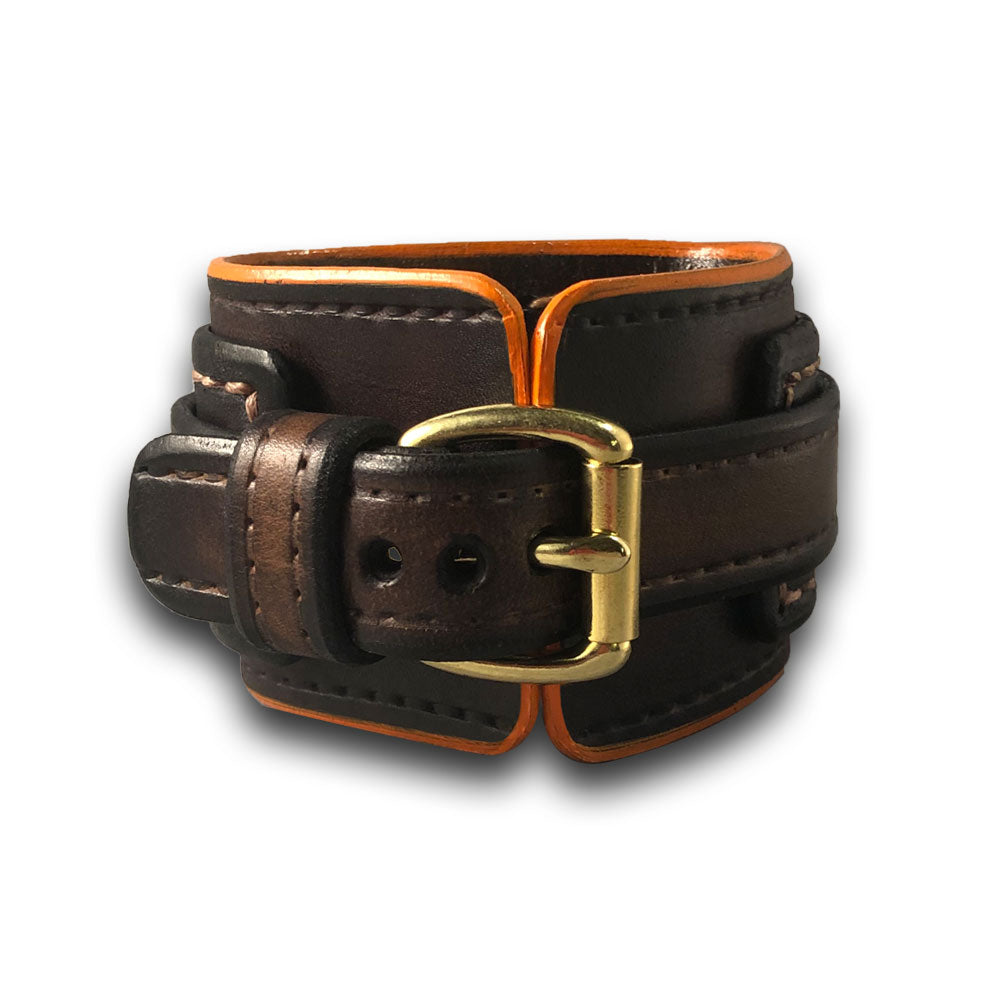 Mahogany & Brown Layered Cuff Watch with Stainless 42mm-Leather Cuff Watches-Rockstar Leatherworks™